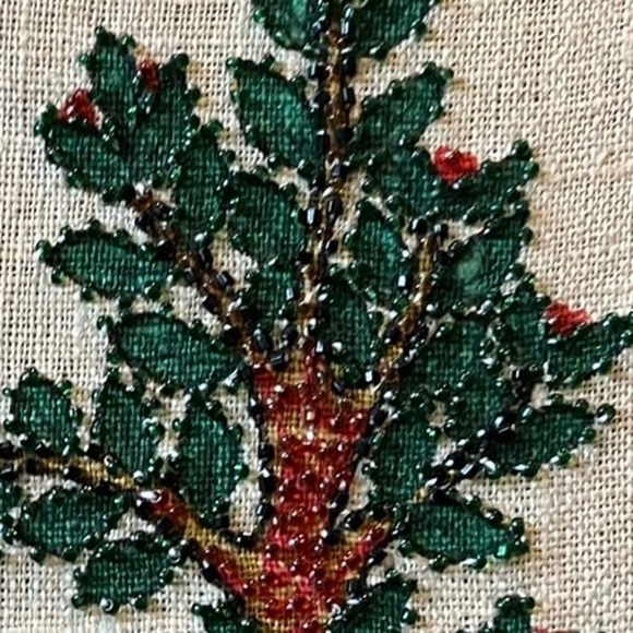 VTG Rooster Liquid Embroidery Woven Linen Pen Art w/Beaded Embellishment - Picture 8 of 12